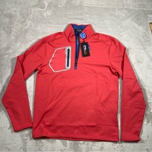 RLX Salmon colored Quarter zip light athletic sweater reflective motif Small NWT